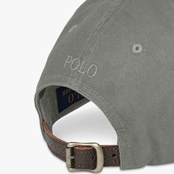 🆕 POLO RALPH LAUREN Leather Strap Embroidered BIG PONY Baseball Cap, Grey - Picture 11 of 11